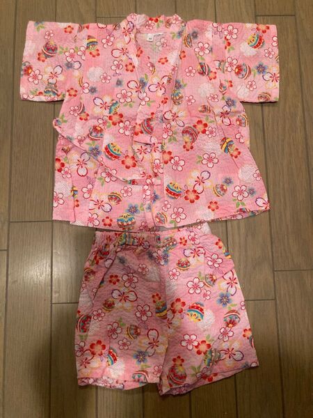 子ども キッズ kids 女の子 ピンク 花柄 甚平 80センチ 上下セット 綿100%