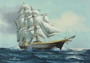 油彩画 洋画 肉筆油絵 F4号 「帆船」-48- 特価
