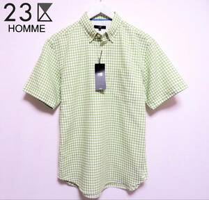 新品未使用 23区HOMME 23区オム コットンリネンプルオーバーシャツ ボタンダウンポロシャツ 清涼生地 半袖 メンズウエア オンオフ兼用 夏物