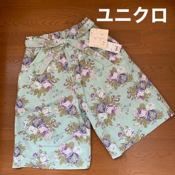 新品　ユニクロ×cabbages&roses コラボ　ガウチョパンツ　コットンリネンパンツ