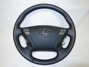 希少SZ!パドル付き!中期! LS460 LS600h USF40 UVF46 LS 純正 黒 革 ステアリング エアバック エアーバック カバー 管理番号（W-CIV19）