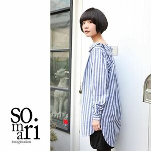 オシャレウォーカー somari ストライプ ショルダー デザイン シャツ