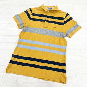 1050◎ TOMMY HILFIGER トミーヒルフィガー トップス ポロ シャツ ハーフボタン 半袖 ボーダー イエロー メンズXS