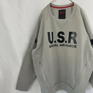 サイズ3L RED BERETS スウェット トレーナー ジャージ素材 SPECIAL AIR FORCE U.S.R 長袖 トップス グレー 古着 プリント ワッペン Y2K