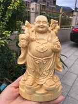 七福神 布袋様 仏像 置物 天然木 彫刻 仏教 オブジェ 東洋彫刻 木彫 工芸品 美術品_画像1