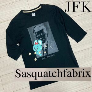 良品■SASQUATCH fabrix■JFK ケネディ ウサギ 五分袖Tシャツ M 黒 ブラック レントゲン ジョン F ケネディ サスクワッチファブリックス