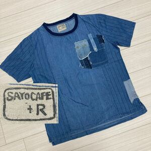 良品■衣工房 SAYOCAFE + R■リメイク パッチワーク デニムカットソー フリーサイズ インディゴブルー ヒッコリー 一点物 男女兼用