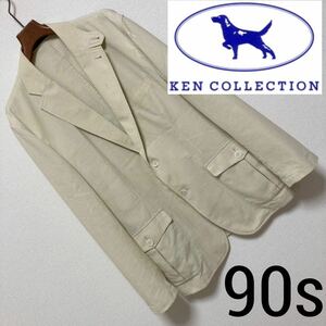 90s■KEN COLLECTION■麻混 リネン シアサッカー ジャケット L イエローベージュ テーラード ケンコレクション ストレッチ Vintage