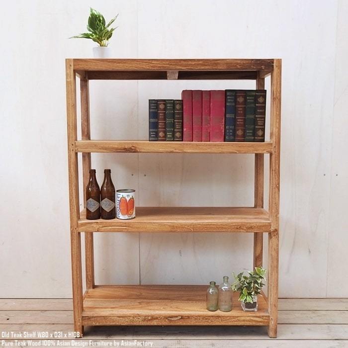 Étagère à 4 niveaux en bois massif de teck ancien Largeur 80 cm x Hauteur 108 cm Étagère ouverte Livraison gratuite Bibliothèque Bibliothèque Meubles Bali Étagère de rangement Bois Bois de haute qualité Produit fini, Articles faits à la main, meubles, Chaise, étagère, Étagère à livres, Étagère