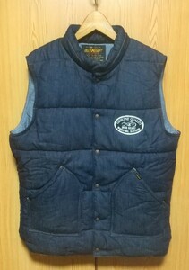 IRON HEART motorcycle SHAMBRAY LINING 5oz DENIM VEST sizeXXX-LARGE indigo IHV-19 アイアンハート デニム ベスト XXXL 中綿