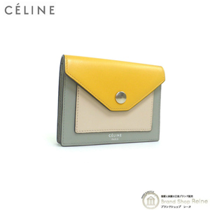 セリーヌ （CELINE） ポケット トライフォールデッド カードホルダー 名刺入れ カードケース 103443 イエロー×マルチ 旧ロゴ（中古）