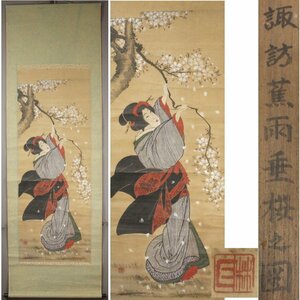 Art hand Auction 《源》【即決･送料無料】《江戸期》伝･紀州･日本画家 諏訪蕉雨 筆｢垂桜･立姿美人図｣/箱付, 絵画, 日本画, 人物, 菩薩