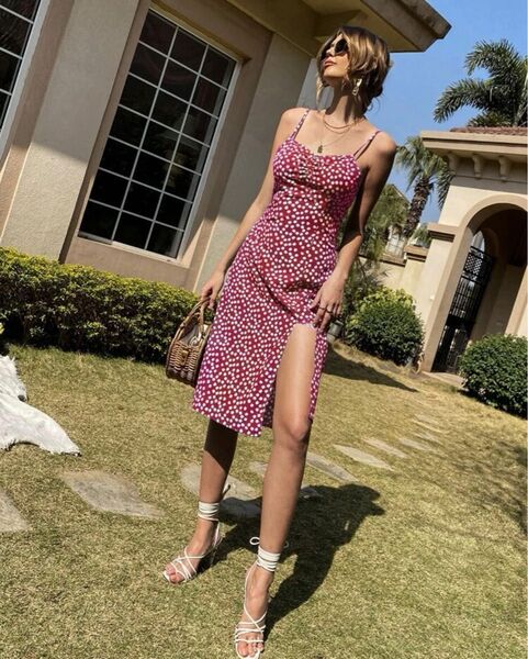 SHEIN VCAY 小花柄 ハイスプリット キャミドレス ワンピース XS