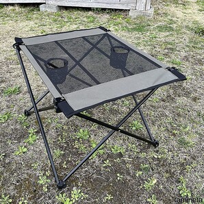 カップホルダー付テーブル ロールメッシュ ローテーブル 設置簡単 軽量 スチール アウトドア ドリンク BBQ おしゃれなキャンプテーブル