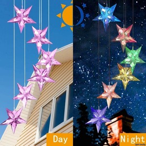 風鈴型LEDライト ピンクスター 風鈴 ソーラー充電 防水 夜間自動点灯 7色変化 インテリア 家具 小物 モチーフ 家具 伝統的な日本の音色