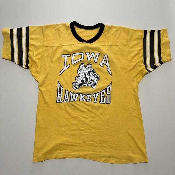 XL 60s 〜 70s IOWA HOWKEYES Football Tee ナンバリング フットボールT ビンテージ vintage チャンピオン Champion USA製 半袖Tシャツ 90s