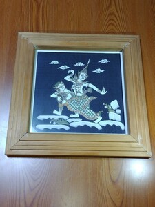 Art hand Auction A675 中古品 タイシルク絵画 タイ古典民族布絵 布絵 シルク絵画 額入り, 美術品, 絵画, はり絵, きり絵