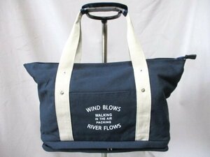 【P184】WIND BLOWS RIVER FLOWS◇二層式 小型ボストンバッグ　NV　フラットポーチ付　旅行　キャリーオンバッグ　W46cm