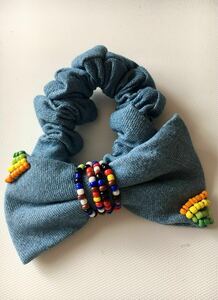  new goods unused blue colorful beads ribbon hair elastic 