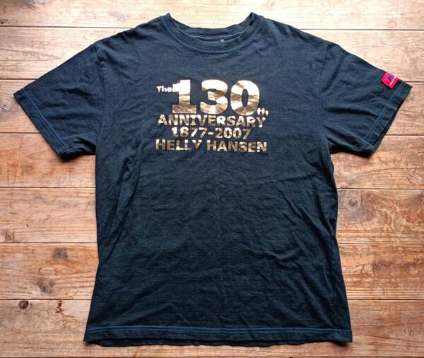 送料無料♪HELLY HANSEN ヘリーハンセン 130周年記念Tシャツ size L ブラック×ゴールド The 130th ANNIVERSARY 1877-2007 美品