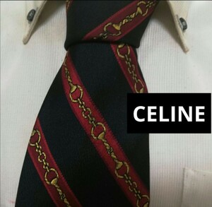  great popularity *CELINE Celine * stripe chain pattern high class silk necktie * elegant * Vintage rare * cat pohs free shipping *