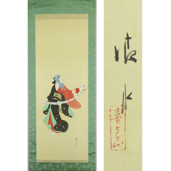 B-3418 [Genuine] Kiyoshi Kobayakawa, hand-painted silk painting, Maiko painting, hanging scroll / Japanese painter, Fukuoka, master, Kiyokata Kaburagi, painting of beautiful women, genre painting, calligraphy, Painting, Japanese painting, person, Bodhisattva