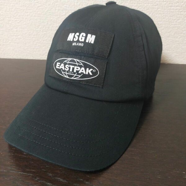 MSGM×EASTPAK コラボキャップ キャップ 帽子 メンズ レディース ブラック 調節可能 マジックテープ レア