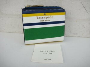 6305T【本物保証】 kate spade NEW YORK ケイトスペード 二つ折り財布 L字ファスナー ボーダー 未使用品