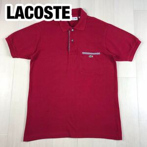 LACOSTE ラコステ 半袖ポロシャツ FR 2 US XS ワインレッド チェック ポケット ワニ