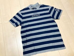 ■美品 パーリーゲイツ モックネック ストレッチ 半袖シャツ ネイビー/グレー PEF