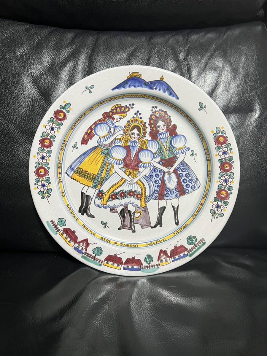 Large plate, hand-made, diameter 36cm, free shipping, antique, collection, furniture, Western