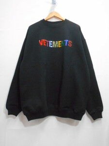 68 送80サ 0627%D04 VETEMENTS ヴェトモン 22SS レインボースタッズ クリスタルロゴ スウェット トレーナー サイズXS 中古品