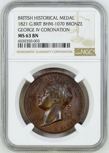 世界7枚 1821年 英国 イギリス ジョージ4世 戴冠式 銅メダル NGC MS63 BN 記念メダル 銅貨 アンティークコイン 銅貨 記念メダル