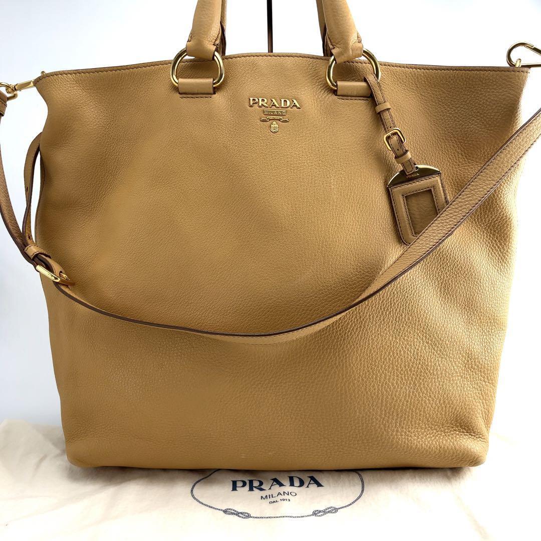人気デザイナー 【極美品】PRADA トートバッグ レザー ライトブラウン