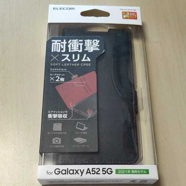 ◎ELECOM Galaxy A52 5G 用 ソフトレザーケース ステッチ 磁石付き ブラック：PM-G214PLFYBK