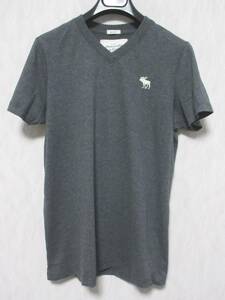 アバクロンビー&フィッチ Tシャツ 半袖 ロゴ Vネック メンズ L グレー　irmri yg4146