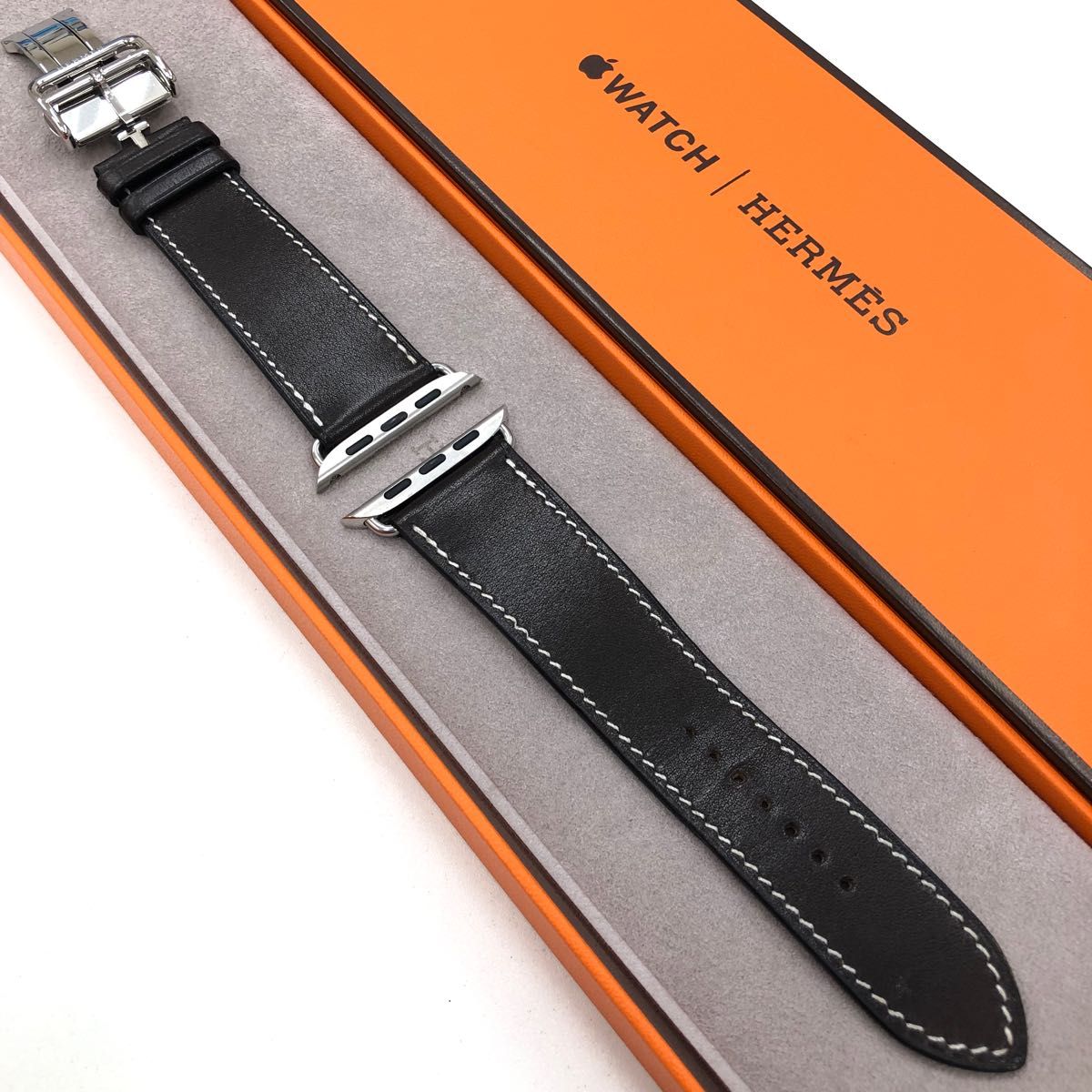 即決 美品 Apple Watch HERMES 45mm 44mm 黒 ディプロイアントバックル