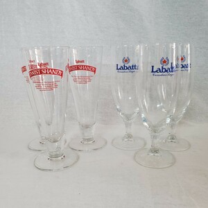 ◎■未使用■Labatt■ビールグラス■2種　6個■ラバット■ツイストシャンディ■コップ■ガラス■カナダ■レトロ