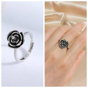 リングR01　黒いバラ　小悪魔　ダーク　ミステリアス　魅惑的　指輪　ファッション小物　アンティークシルバー　