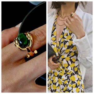  ring R20 emerald green gem Gold fashion ring .... navy blue color stone jewelry accessory 