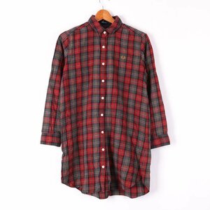  Fred Perry shirt One-piece long sleeve check Logo knee height tunic made in Japan cotton 100% lady's S size red FRED PERRY