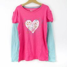 ギャップ 長袖Tシャツ レイヤード風 ハート柄 ボーダー柄 コットン100% トップス キッズ 女の子用 160サイズ ピンク GAP_画像1