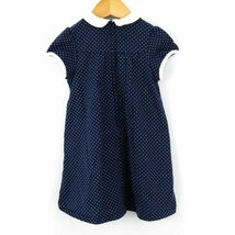 ミキハウス 半袖ワンピース ドット柄 切替デザイン 衿付き ウサギロゴ コットン トップス キッズ 女の子用 100サイズ ネイビー MIKIHOUSE_画像2