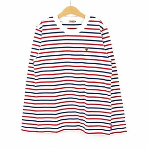 ミキハウス 長袖Tシャツ ボーダー柄 トリコロールカラー クマロゴ コットン トップス キッズ 男の子用 150サイズ マルチカラー MIKIHOUSE