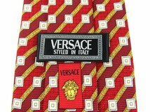 ヴェルサーチ ブランドネクタイ 総柄 メドゥーサ柄 シルク イタリア生地 日本製 メンズ レッド VERSACE_画像3