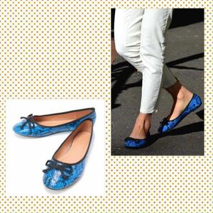 [ ballet shoes python print | unused ] flat shoes lady's shoes |ADM100513|M size approximately 23.| blue |OZ000630