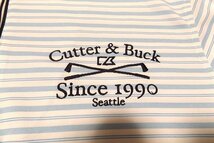 N5696:CUTTER＆BUCK（カッター＆バック）ゴルフ ハーフジップ速乾ポロシャツ/白×水色/L：35_画像3