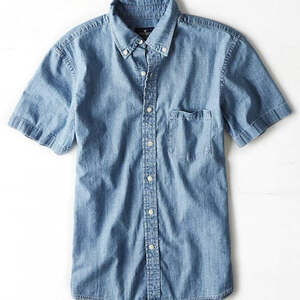 * ラスト２ * AE アメリカンイーグル AEO Chambray Button Down Shirt 半袖シャツ L / Blue *