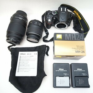 １円スタート Nikon D5200 ダブルレンズキット AF-S DX NIKKOR 18-55mm F3.5-5.6G DX AF-S 55-300mm F4.5-5.6G ED デジタル一眼レフ　