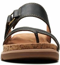 送料無料 Clarks 23cm ウエッジ トゥポスト サンダル レザー軽量 ブラック ベルクロ ウエッジ フラット パンプス スニーカー at27_画像5